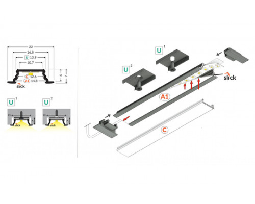 профиль LED GROOVE10.v2 A1C/U 2000 сырой алюминий