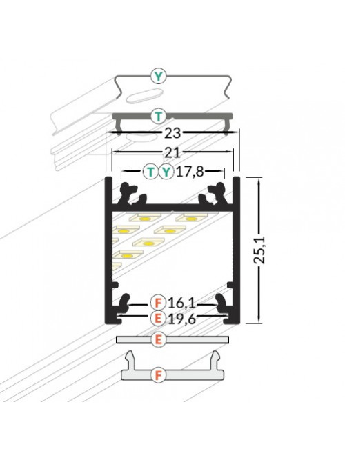 Profil LED aparent LINEA 20, aluminiu anodizat, lungime 2m