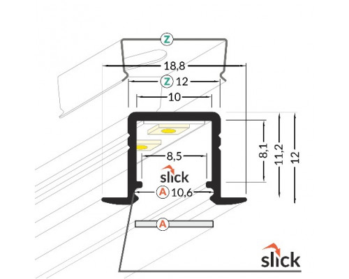 Profil LED încastrat SMART IN 10, alb, lungime 2m