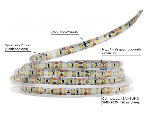 Светодиодная LED лента PROLUM™ 12V; 2835\120; IP65; Series "SG", Холодный-белый (9000-10000К)