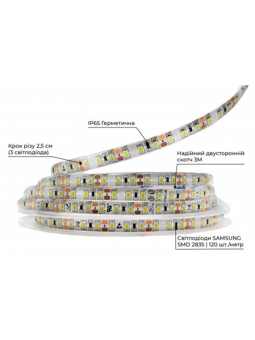 Светодиодная LED лента PROLUM™ 12V; 2835\120; IP65; Series "SG", Холодный-белый (9000-10000К)