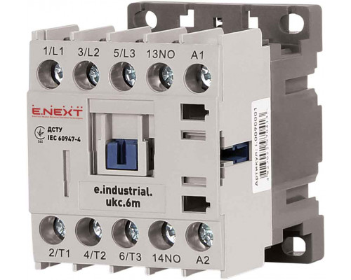 Контактор e.industrial.ukc.6M.220, 6А, 220В, no, малогабаритный