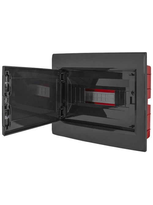 Корпус пластиковый на 12 модулей e.plbox.pro.w.12b.black встроенный, черный с непрозрачными дверями IP40