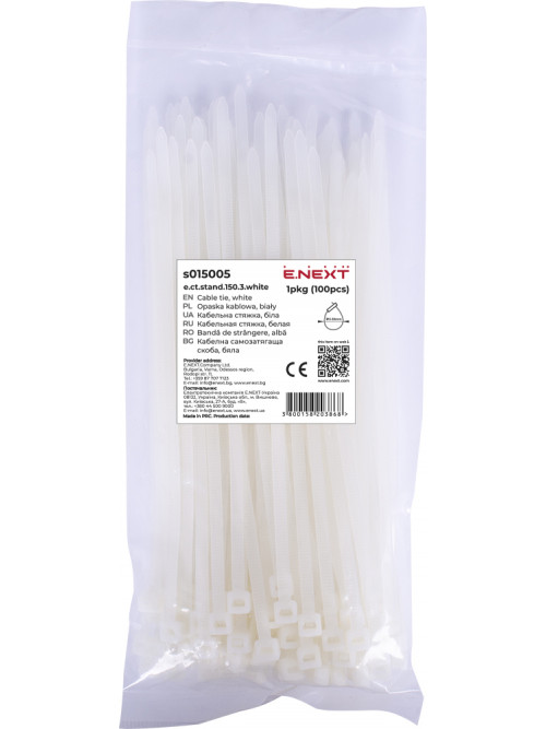 Кабельная стяжка e.ct.stand.150.3.white (100шт) белая