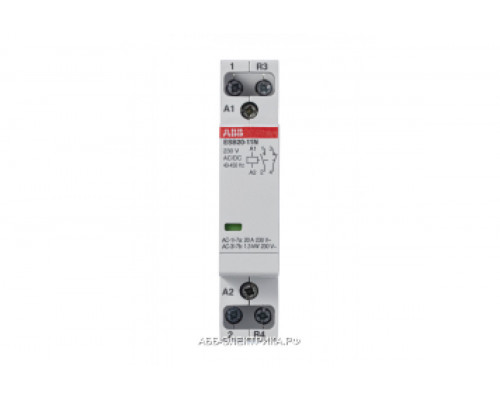 ABB Контактор ESB20-11N-06 модульный (20А АС-1, 1НО+1НЗ), катушка 230В AC/DC
