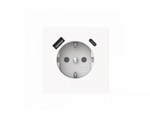 SCHUKO® USB-Socket insert Without imprint Safety Shutter Protective contact (SCHUKO) with USB AC studio white matt  - Busch-art linear