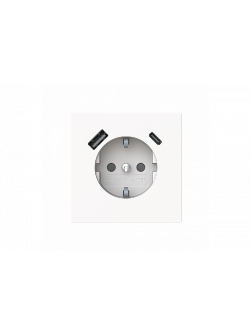 SCHUKO® USB-Socket insert Without imprint Safety Shutter Protective contact (SCHUKO) with USB AC studio white matt  - Busch-art linear
