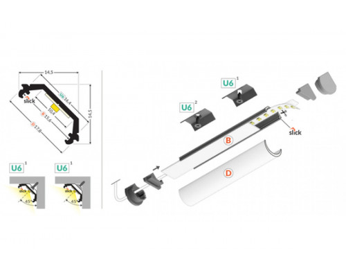 профиль LED QUARTER10 BD/U6 1000 анодированный