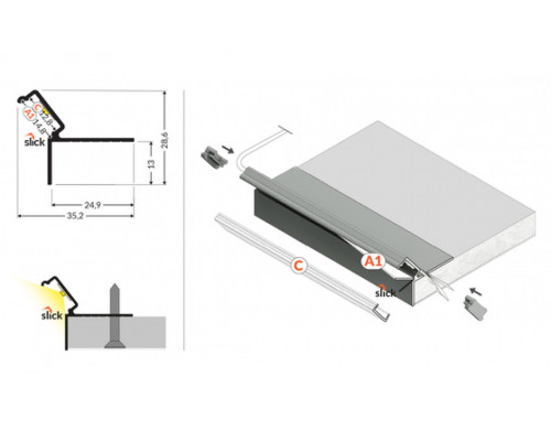 profil LED GLOW12 DOWN A1C 3000 anod.