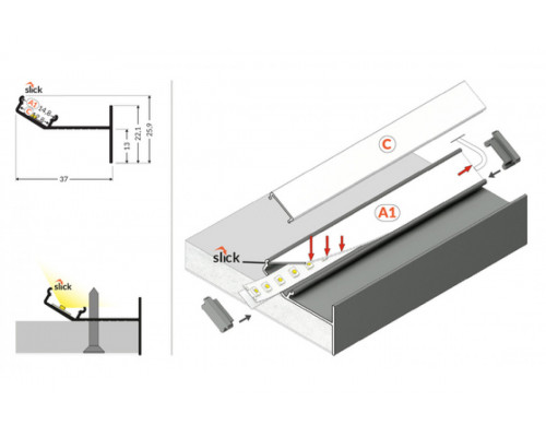 profil LED GLOW12 UP A1C 4050 anod.