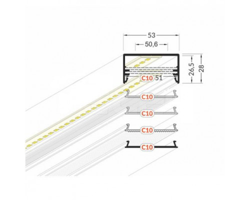Profil LED aparent LOWI C10, negru, lungime 2m