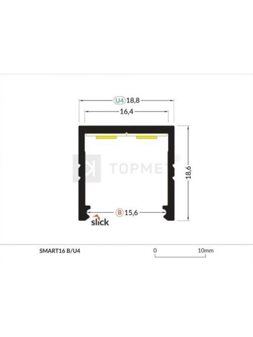 Profil LED aparent SMART 16, aluminiu neanodizat, lungime 2m
