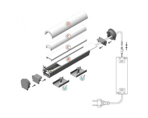 Profil LED aparent UNI 12, alb, lungime 2m