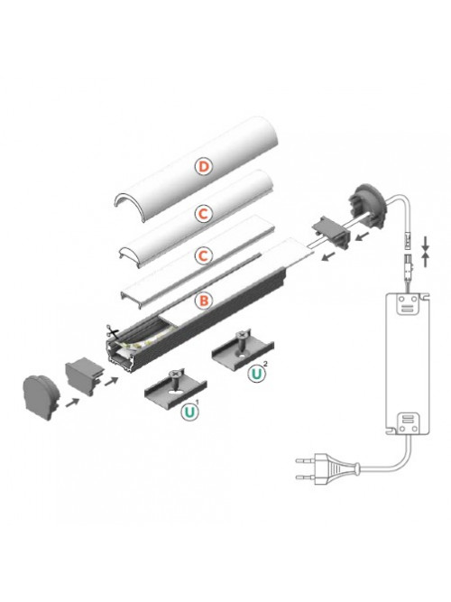 Profil LED aparent UNI 12, alb, lungime 2m
