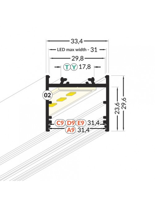 Profil LED aparent VARIO 30-02, alb, lungime 2m