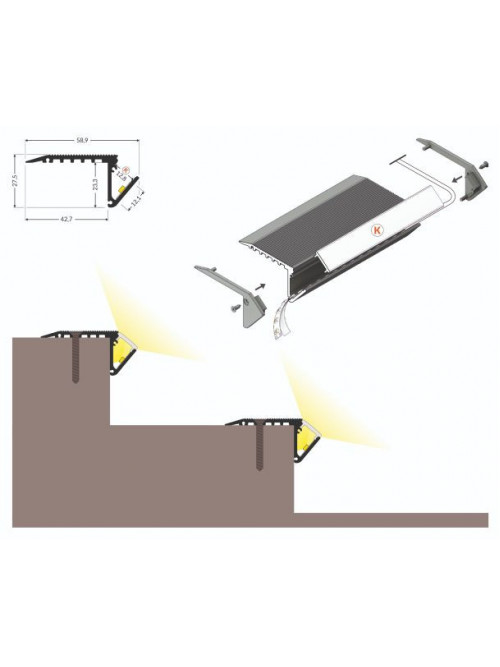 Profil LED de trepte UP-BOLD12, negru, lungime 2m