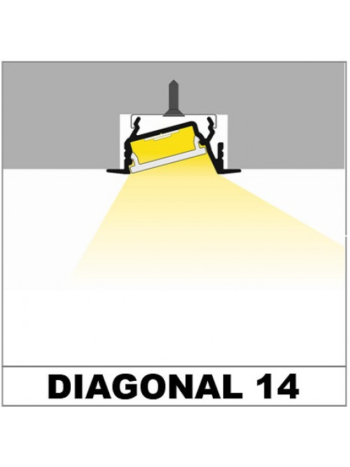 Profil LED încastrat DIAGONAL 14, aluminiu neanodizat, lungime 2m