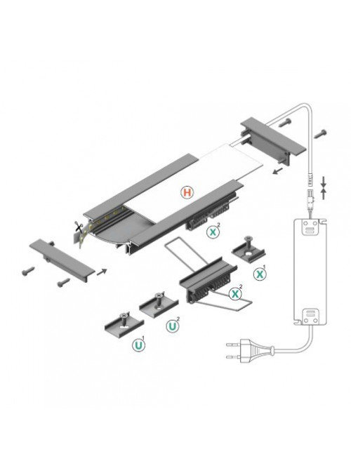 Profil LED încastrat FLAT 8, alb, lungime 2m
