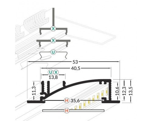 Profil LED încastrat FLAT 8, alb, lungime 2m