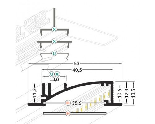 Profil LED încastrat FLAT 8, negru, lungime 2m