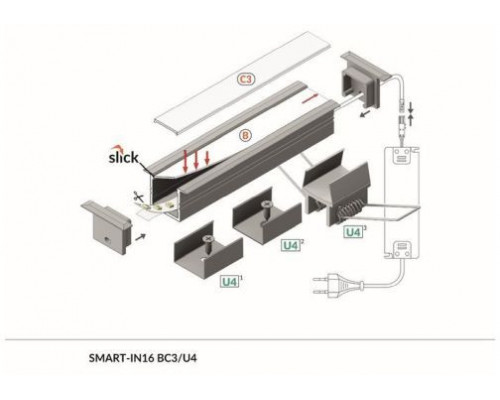 Profil LED încastrat SMART-IN16, alb, lungime 2m