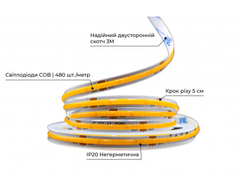 Banda LED PROLUM™ 24V; BUFNIŢĂ; 480 LED; IP20; Seria „PRO”, alb cald (2800-3200K)