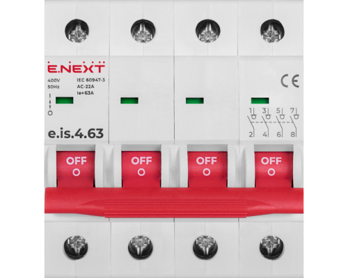 Выключатель нагрухзки на DIN-рейку e.is.4.63, 4р, 63А