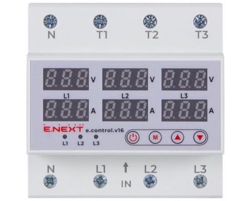 Реле контроля напряжения и силы тока трехфазное 63А с индикацией e.control.v16