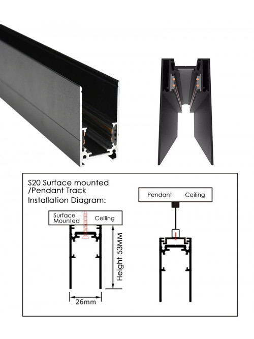 TRACK SINA MAGNETICĂ 1M APLICAT P/U PROIECTOARE MAGNETICE 48V NEGRU