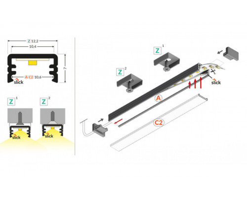 профиль LED SLIM8 AC2/Z 1000 анодированный