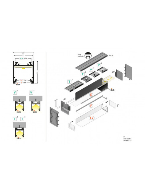 профиль LED LINEA20 EE7F/TY 3000 сырой алюминий