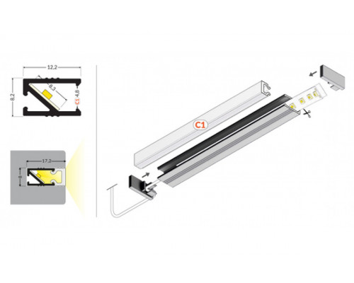 профиль LED HI8 C1 3000 анодированный