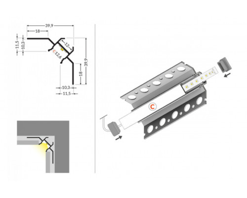profil LED UNI-TILE12 90st C PLUS 2000 anod.