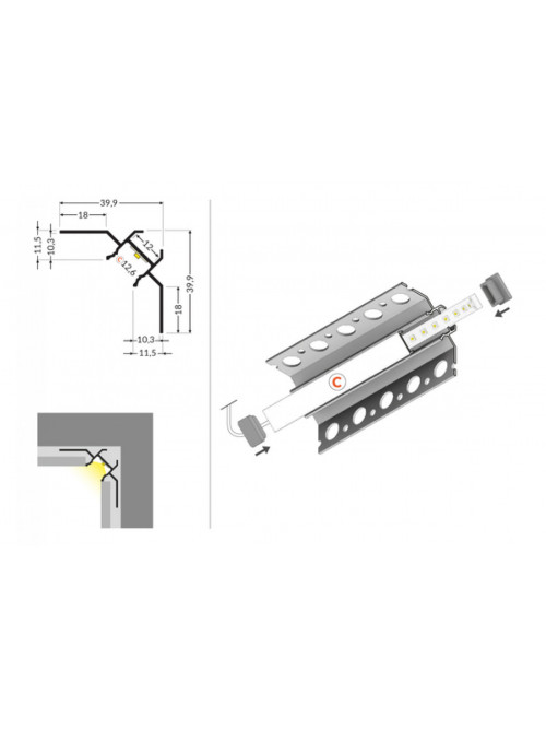 profil LED UNI-TILE12 90st C PLUS 2000 anod.