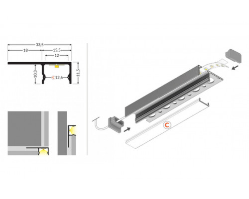 profil LED UNI-TILE12 180st C PLUS 3000 anod.