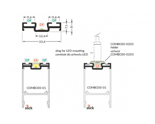 profil uzupełniający COMBO30-03 C4/Q9 1000 alu.sur.