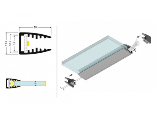 профиль LED MIKRO10 4050 анодированный + mocowanie LED MIKRO10 2x2000 /op