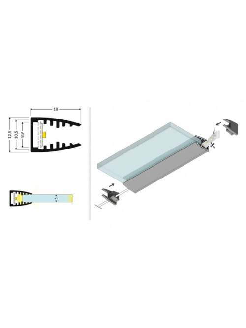 профиль LED MIKRO10 4050 анодированный + mocowanie LED MIKRO10 2x2000 /op