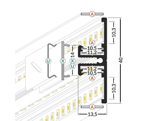 Profil LED aparent BACK 10, aluminiu, lungime 2m