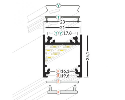 Profil LED aparent LINEA 20, alb, lungime 2m