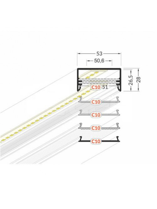 Profil LED aparent LOWI C10, alb, lungime 2m