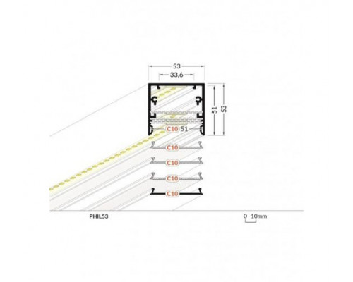 Profil LED aparent PHIL53 C10, aluminiu neanodizat, lungime 2m