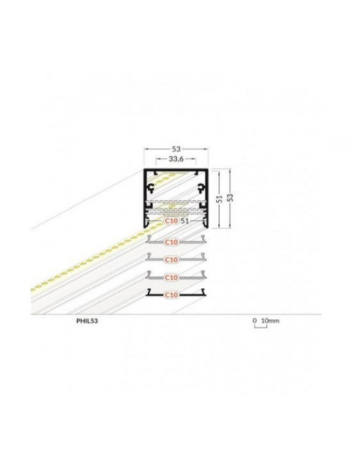 Profil LED aparent PHIL53 C10, aluminiu neanodizat, lungime 2m