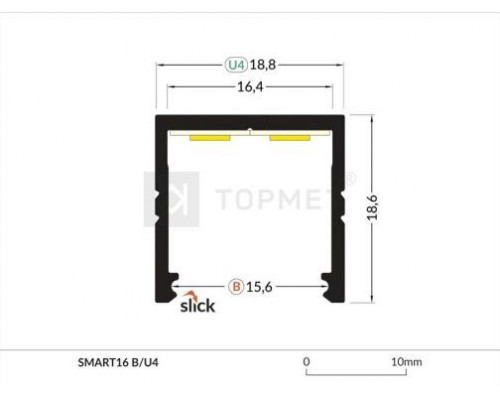 Profil LED aparent SMART 16, negru, lungime 2m