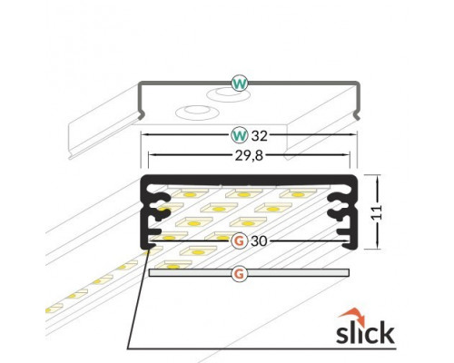 Profil LED aparent WIDE 24, alb, lungime 2m