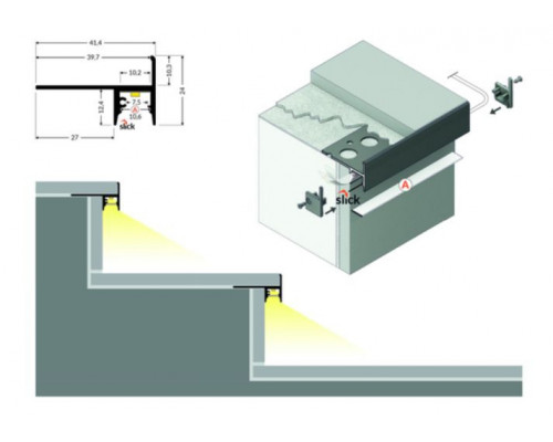 Profil LED de trepte UP-TILE10, aluminiu anodizat, lungime 2m