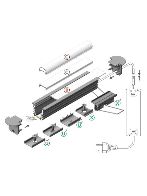 Profil LED încastrat DEEP 10, aluminiu neanodizat, lungime 2m