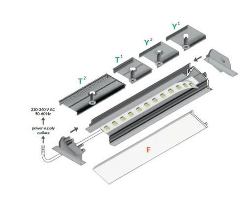 Profil LED încastrat DIAGONAL 14, aluminiu anodizat, lungime 2m