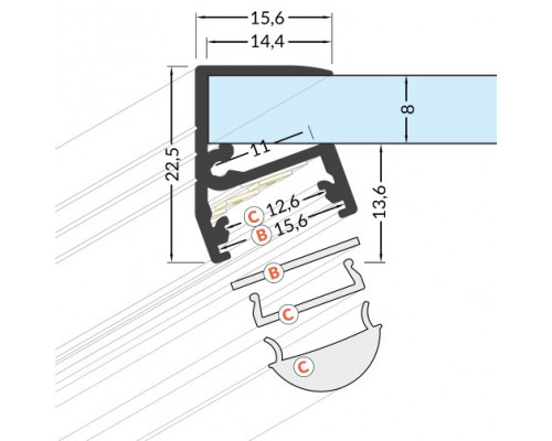 Profil LED pentru sticlă EDGE 10, aluminiu anodizat, lungime 2m