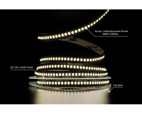 bandă LED PROLUM™ 12V; 2835\240; IP20; Seria „SG”, alb neutru (3800-4300K)